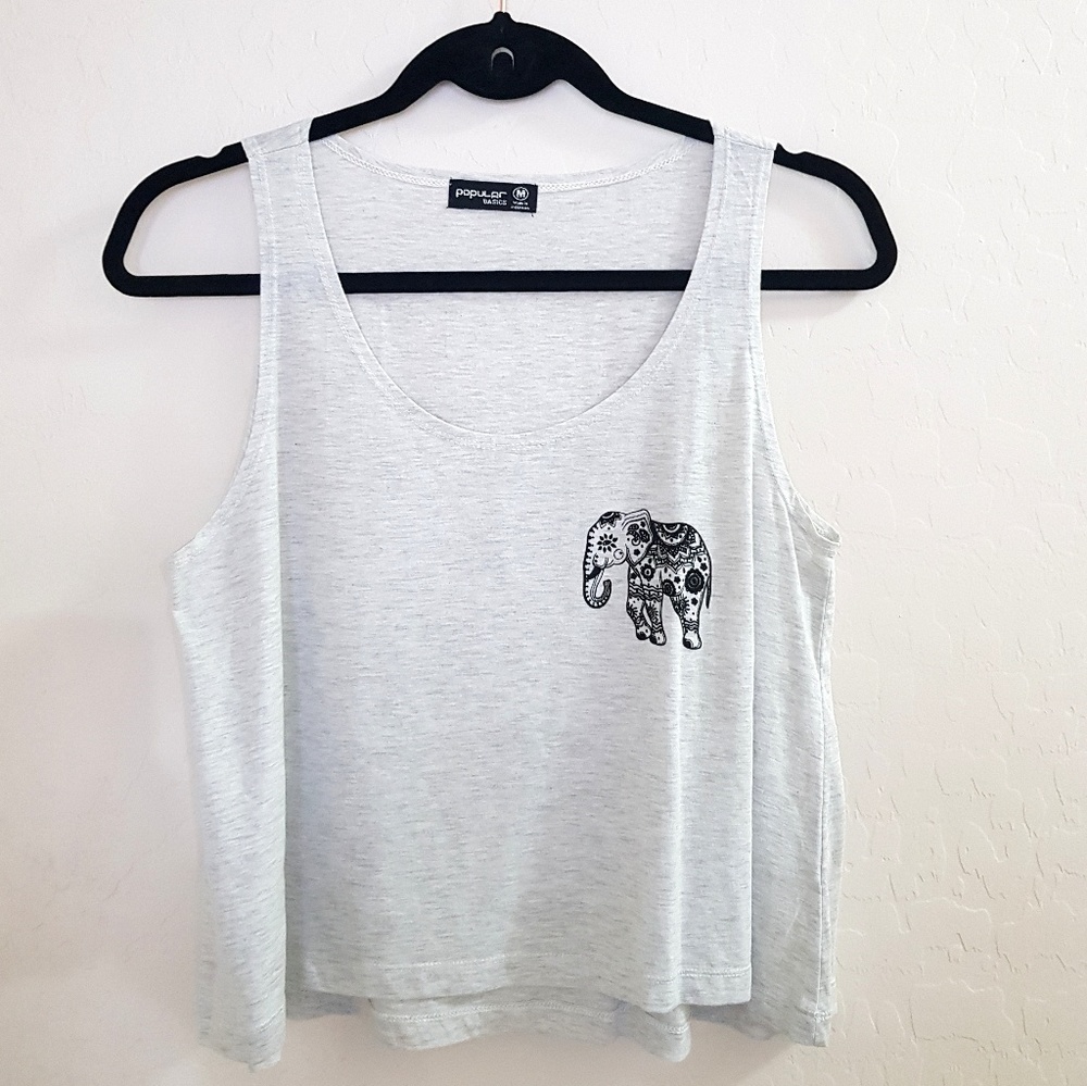⬇️Size Medium Grey Elephant Crop Tank Top - Picture 2 of 7